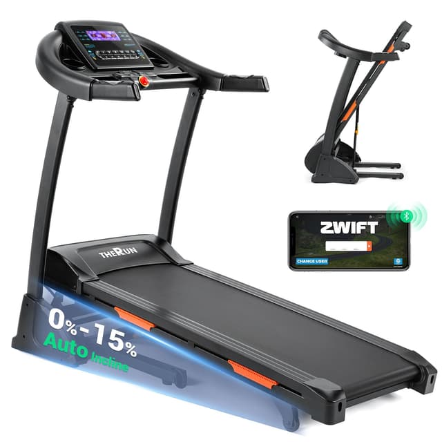 THERUN Incline Treadmill, Treadmills for Running and Walking, 300 lbs Weight Capacity Folding Treadmill with 0-15% Auto Incline, Wide Belt, 3.5 HP, App, Heart Rate, Orange