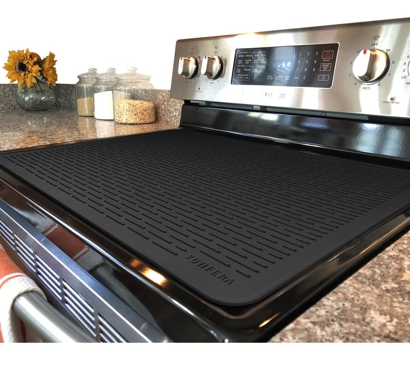 YUHFERA Stove Top Cover for Electric Stove - Silicone Stove Mat for Glass Top, Glass Cooktop Protector For Kitchen,Multi-functional Oven Covers for Electric Stove (Black,28 x 20)