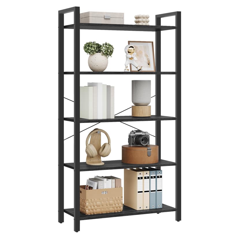 VASAGLE 5-Tier Bookshelf, Bookcase with Steel Frame, Book Shelf for Living Room, Home Office, Study, 11.8 x 26 x 60.2 Inches, Industrial Style, Ebony Black and Ink Black ULLS061B56