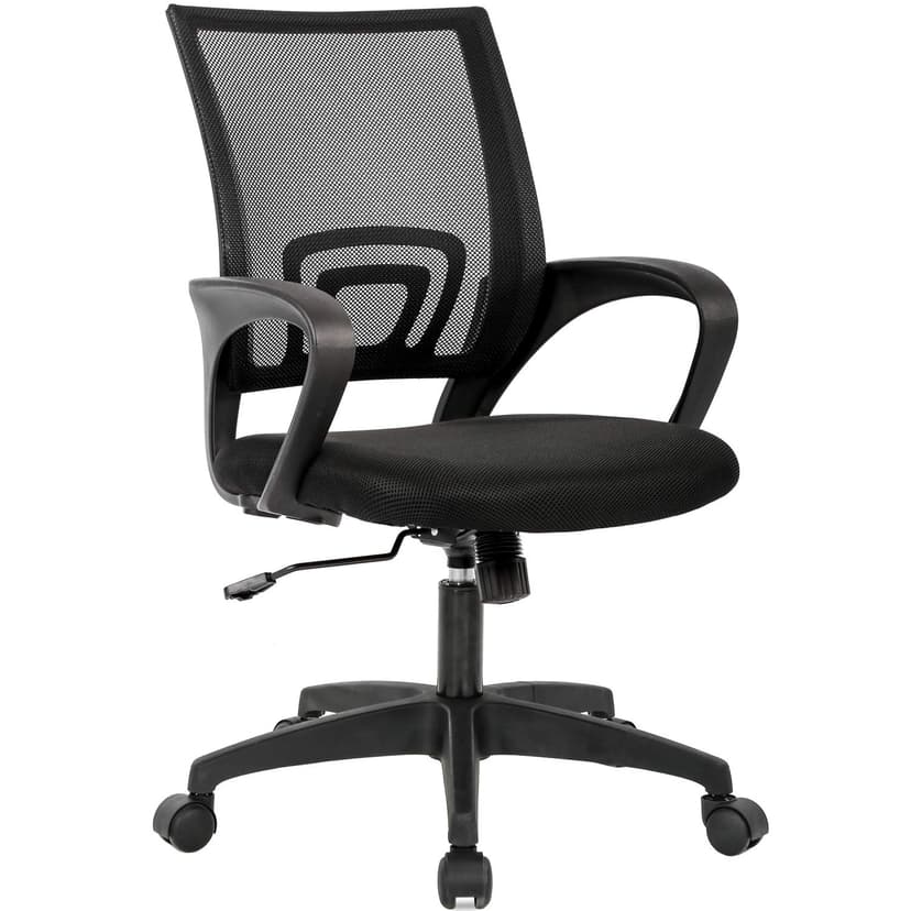 BestOffice | Ergonomic Office Chair | Mid-Back Swivel Desk Chair | Breathable Backrest & Lumbar Support | Adjustable Height | Sponge Seat | Rolling Wheels | Black | for Adults & Women