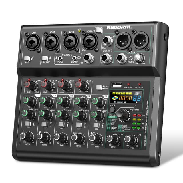 USB interface Audio 7 Channel Mixer With Effects 88 Dsp Digital DJ Mixing Board Bluetooth Music Player 48v Line For Condenser Mic Audio Mixer to PC/Phone For Karaoke Record Livestream
