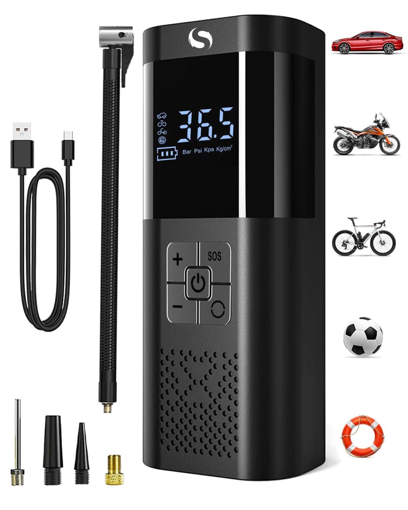 Tire Inflator Portable Air Compressor 150PSI Cordless Air Pump For Car Tires With Digital Pressure Gauge Auto Shut-Off Type C Charging And LED Light For Cars Motorcycles Bicycles Balls And More