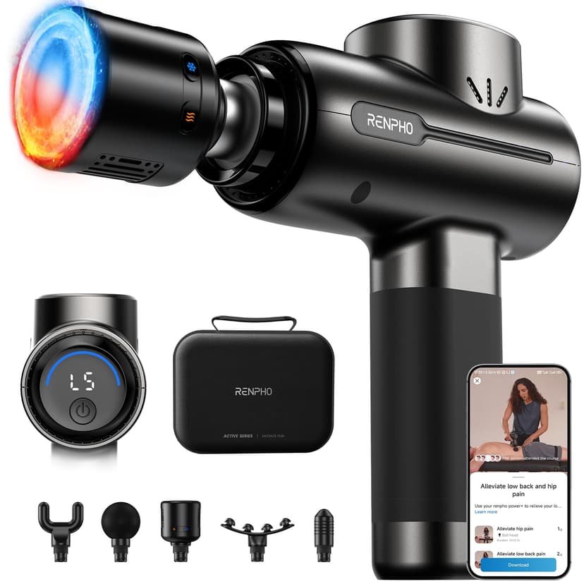 RENPHO Massage Gun with Heat and Cold, FSA Eligible HSA, Birthday Gifts for Women Men, Portable Percussion Muscle Deep Tissue Massager for Back and Neck, Handheld Massager with Carry Case