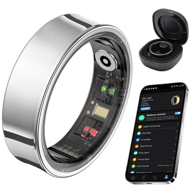 AMOVAN Smart Ring for Women Men, Fitness Tracker Ring with Body Temperature, Heart Rate, Blood Oxygen, Sleep Monitor, Calories, No Subscription Fee, IP68 Waterproof for iPhone & Android (Silver, #13)