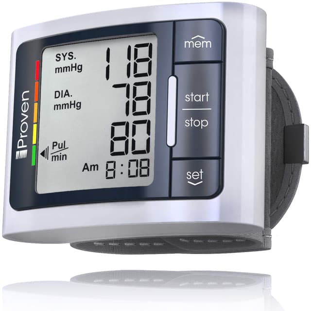 iProven Wrist Blood Pressure Monitor for Home Use – Heart Rate Display, Large Wrist Cuff, LCD Screen, Color-Coded Indicator
