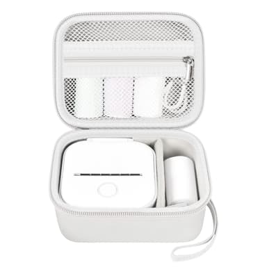 ANKHOH Label Maker Case for Memoking T02/ for Phomemo M02/ M02S/ M02 Pro/ Q30S/ for Ponek Mini Pocket Printer, Portable Sticker Printer Storage Holder Organizer Bag Paper&USB Cables, Box Only (White)