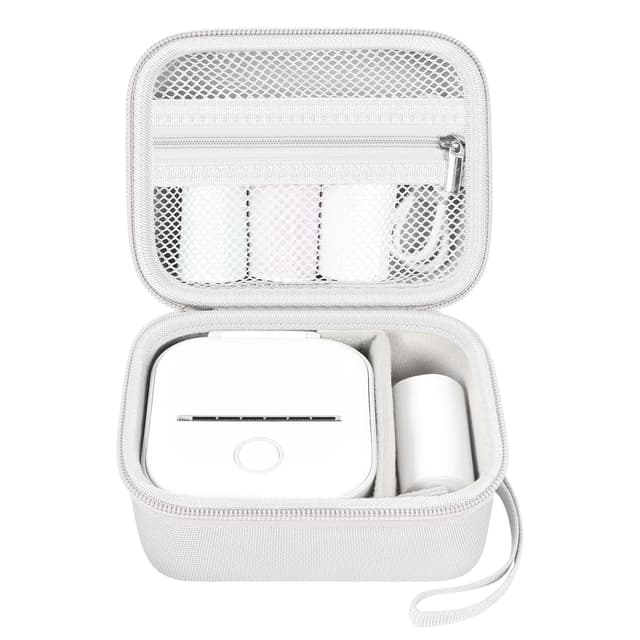 ANKHOH Label Maker Case for Memoking T02/ for Phomemo M02/ M02S/ M02 Pro/ Q30S/ for Ponek Mini Pocket Printer, Portable Sticker Printer Storage Holder Organizer Bag Paper&USB Cables, Box Only (White)