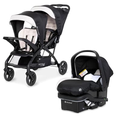 Baby Trend Sit N' Stand Tandem Double Stroller 2.0 DLX and EZ-Lift Plus Car Seat Set with 5 Point Safety Harnesses and Cozy Cover, Modern Khaki