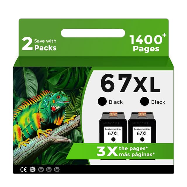 Relcolor 67XL Black Ink Cartridge Replacement for HP 67 XL 2 Pack for HP67 HP67XL for 2855e 2827e 2700 2755e 4100 4255e 6400 2852e 2752e 2700e 4227e 4100e 4155e 6455e 6000 6400e 2742e 2734e 6458e 4200