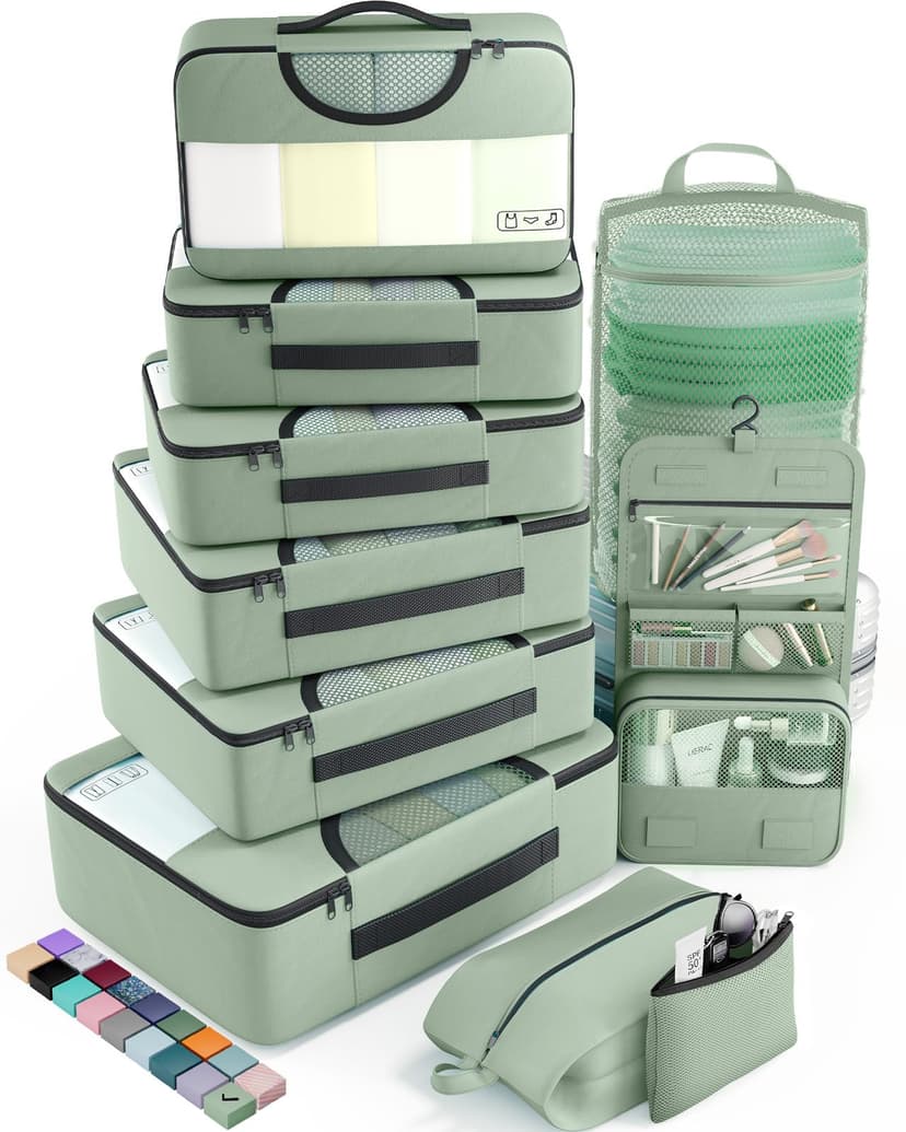 Veken 10 Set Packing Cubes for Travel Essential, Suitcase Organizer Bags in 4 Sizes, Carry-On Luggage Accessories with Large Laundry & Hanging Toiletry Bag, Must-Have for Airplane, Road Trip & Camping