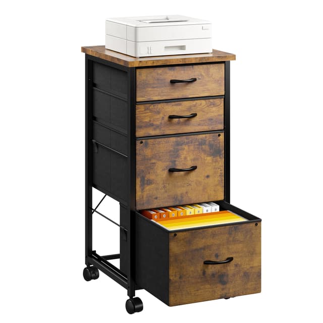 4 Drawers Mobile File Cabinet Vertical Filing Cabinet with Fabric Drawer Fits A4/Letter Size Printer Stand for Home Office,Rustic Brown