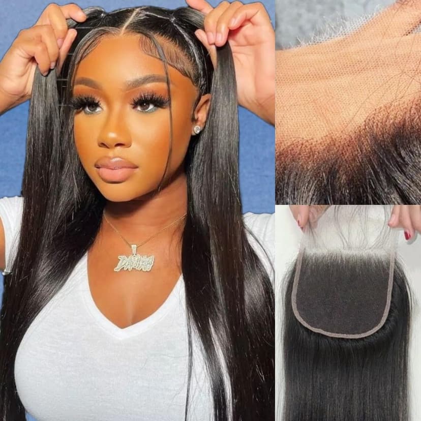 Mnador 5x5 SKINLIKE Real HD Lace Closure Straight Human Hair 0.095mm Ultra-thin hd lace Closure with Tiny knots Brazilian Virgin Human Hair Free Part Closure pre plucked with Natural Hairline, 20inch