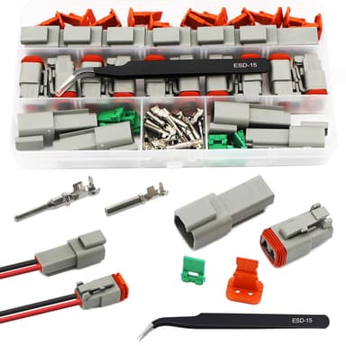 Twippo 2 Pin Deutsch Connector Kit 10 Sets, Gray DT Connector Kit, 2 Pin Automotive Waterproof Wire Connectors, Electrical Connectors Kit with 16# Stamped Contacts for Car, RV, Truck Wiring 22-16AWG