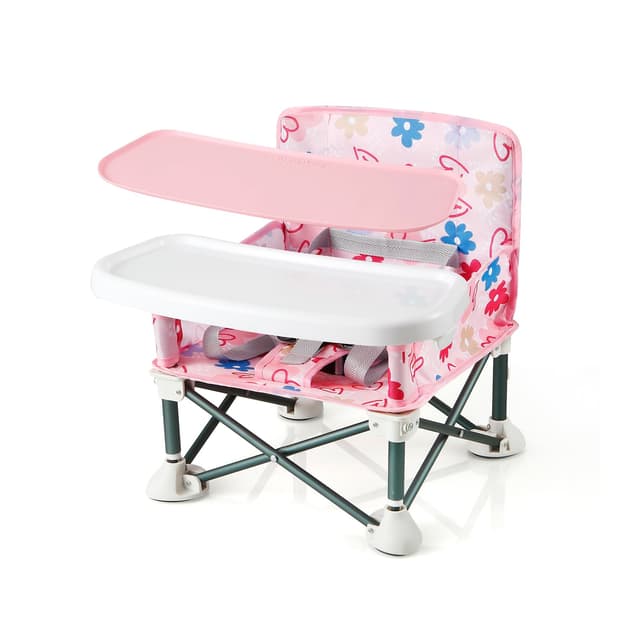PandaEar Portable Baby Seat Travel| Compact Fold with Straps for Indoor/Outdoor Use| Great for Camping, Beach, Lawn |Toddlers, Kids, Boys, Girls (with Placemat, Pink)