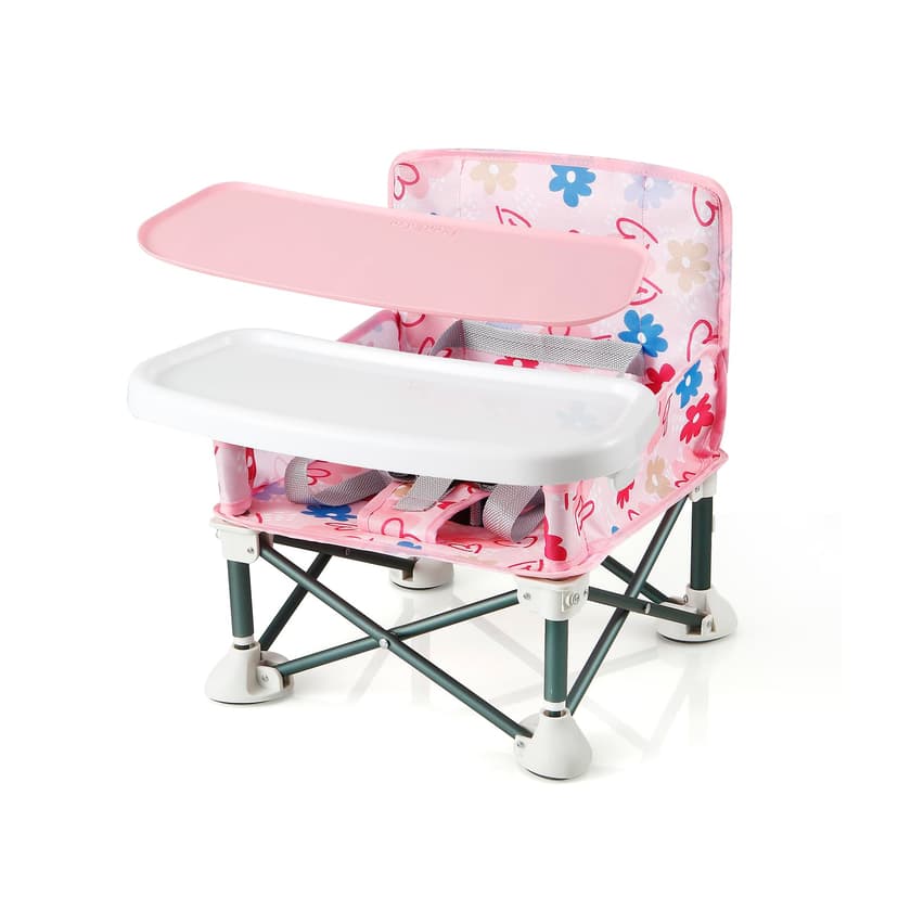 PandaEar Portable Baby Seat Travel| Compact Fold with Straps for Indoor/Outdoor Use| Great for Camping, Beach, Lawn |Toddlers, Kids, Boys, Girls (with Placemat, Pink)