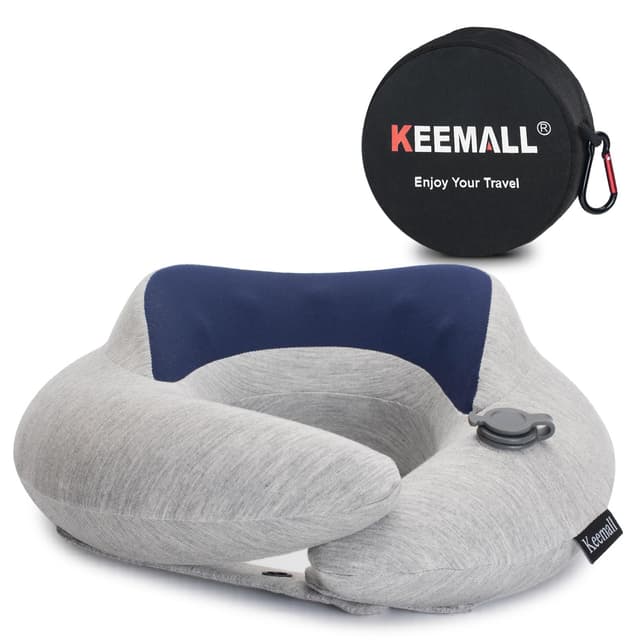 Keemall Inflatable Travel Pillow, Upgraded Travel Neck Pillow for Airplane Neck Support Sleeping - 3rd Generation, Double Comfort Plane Pillow - Portable Travel Essentials