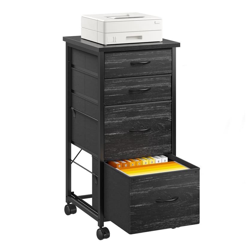 4 Drawers Mobile File Cabinet Vertical Filing Cabinet with Fabric Drawer Fits A4/Letter Size Printer Stand for Home Office,Black
