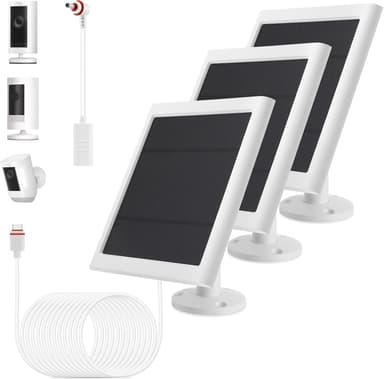 Solar Panel Outdoor for Ring Cameras (White 3P) Spotlight Cam Plus/Pro(Battery) Stick Up Cam/Pro Wireless Outdoor with 10FT/3M Long Cable Dustproof Waterproof