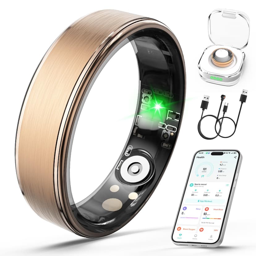 Giwbeiv Smart Ring for Women Men, Health Fitness Tracker Ring with Heart Rate/Sleep Tracker/Blood Oxygen/HRV/Stress/Calorie/Steps, IP68 Waterproof for iOS & Android, No APP Fees(Rose Gold,14#)