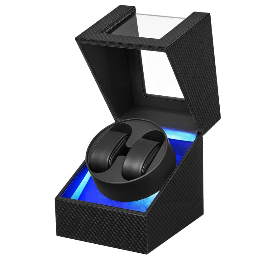 BEWISHOME Watch Winder for Automatic Watches, Double Watch Widner with Led Light 4 Modes, Automatic Watch Winder Box Watch Spinner with Japanese Quiet Motor Type-C Adapter or Battery Powered, SYQ02C
