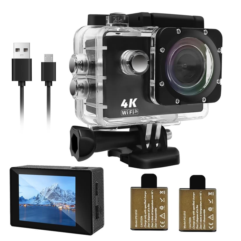Cecosy Action Camera 4K 30FPS, Waterproof Camera 30M Underwater Ultra HD 131FT 170°Wide Angle Shooting, with 2 x 1050 mAh Batteries for Cycling, Ice Skating, Skiing, Fishing, Climbing