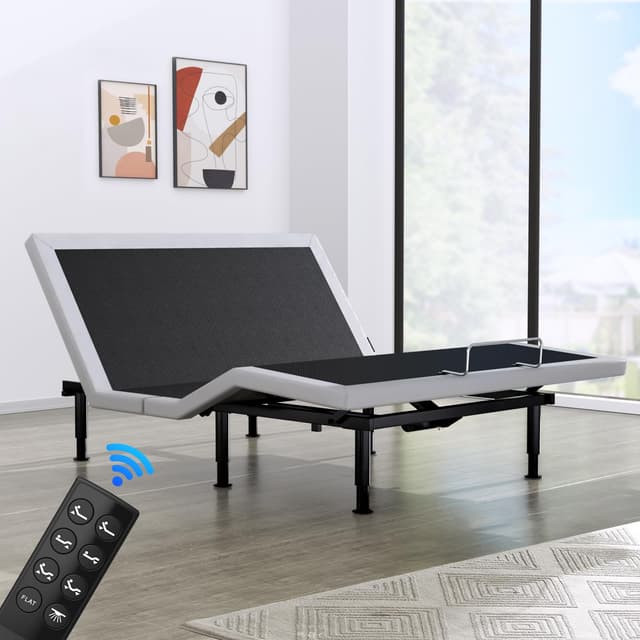 Yiree Queen Adjustable Bed Base Frame, Wireless Remote & Lift Motor, Dual USB Ports,Ergonomic Upholstered Bed Frame, Under Bed Lighting, Independent Head and Foot Tilt