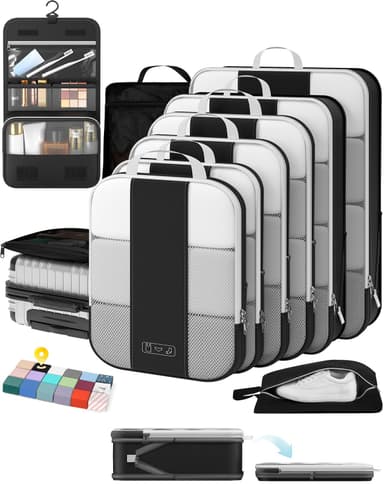 10 Set Compression Packing Cubes for Travel Essentials,Compressible Expandable Packing Cubes for Suitcase,OlarHike Luggage Organizer Bags for Travel,Handy Helper for Organizing Clothes(Black)
