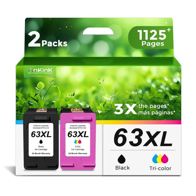 Ankink 63XL Ink Cartridges Replacement for HP 63 XL (Black Color Combo Pack) Fit for HP63 3830 4650 4652 4655 5200 5252 5255 5258 4520 4512 1112 2132 3630 3632 3631 2130 4510 4654 Printers BK Tricolor