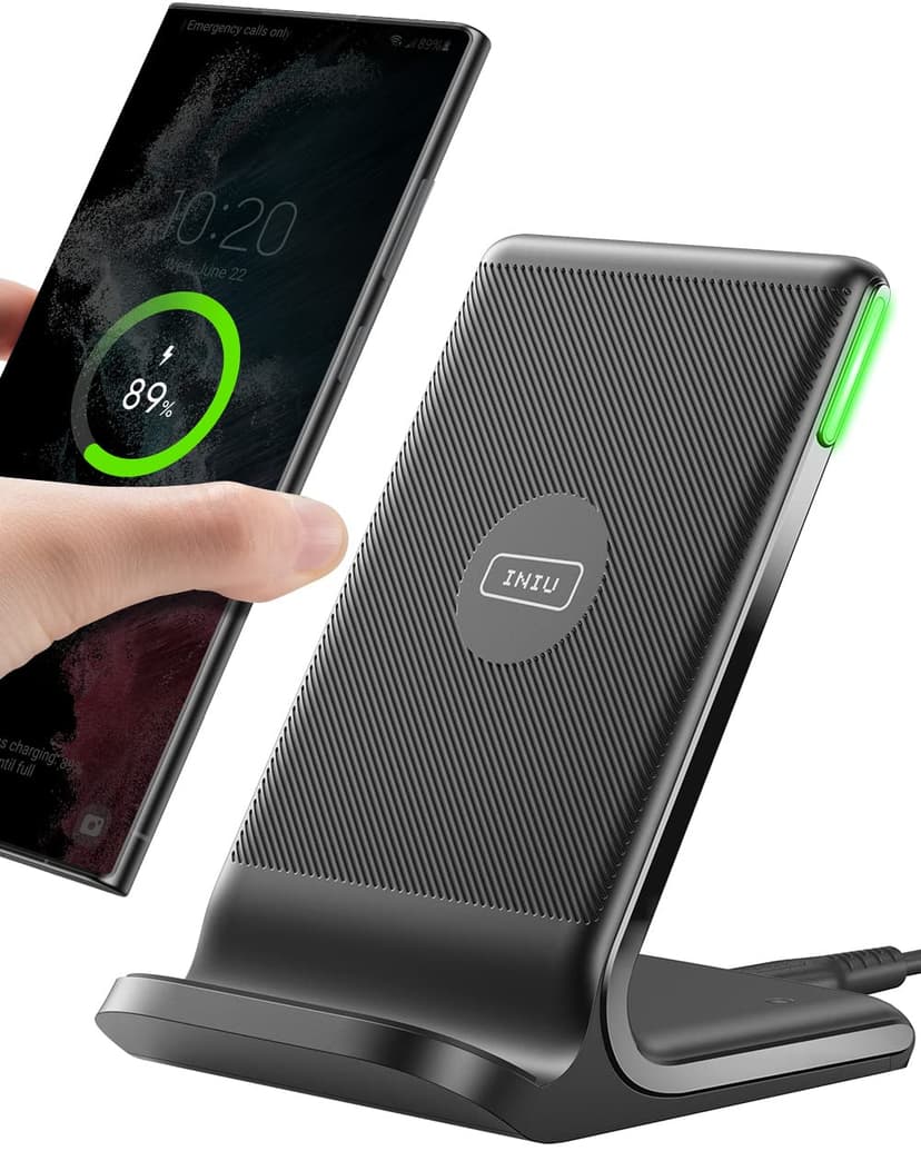 INIU Wireless Charger, 15W Fast Wireless Charging Station with Sleep-Friendly Adaptive Light Compatible with iPhone 17 16 15 14 13 12 Pro Max Samsung Galaxy S25 S24 S23 Note 20 Google etc
