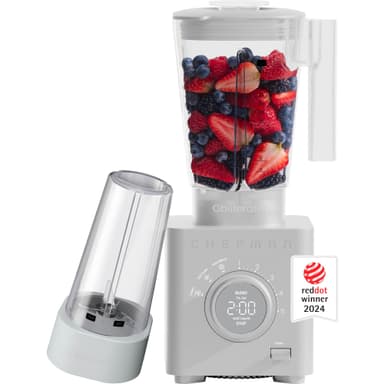 Chefman Obliterator 48 oz Countertop Blender for Smoothies, 1380W Motor to Crush Ice, Nuts, and Frozen Fruit with Stainless Steel Blade, Auto Blend Function, Includes 20 oz Travel Jar - Concrete