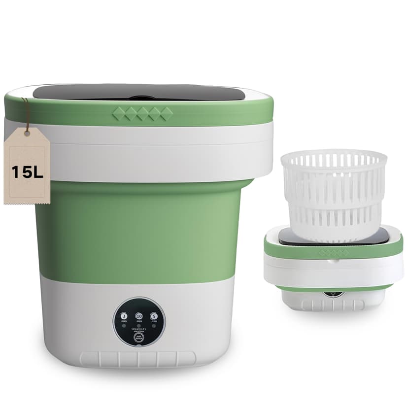 LGLRTD Portable Washing Machine, 15L Mini Collapsible Washer with 3 Cleaning Modes for Baby Clothes, Underwear, Small Foldable Laundry for Travel Apartment Home Dorm Hotel Camping (White+Green)