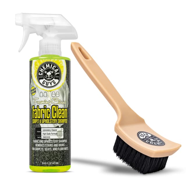 Chemical Guys Sprayable Citrus Fabric Clean Carpet & Upholstery Cleaner (Car Carpets, Seats & Floor Mats), 16 fl oz, Citrus Scent + Induro 7 Heavy Duty Nifty Interior Brush - HOL463