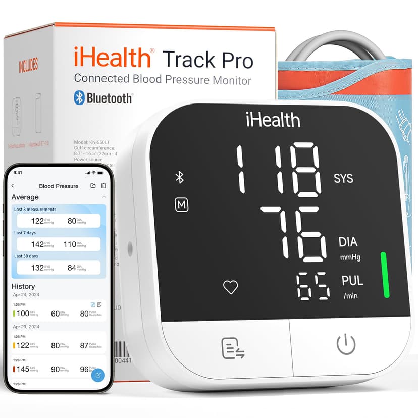 iHealth Track Pro Upper Arm Blood Pressure Monitor, Full-View LED Screen, Body & Cuff Detection, App-Enabled for iOS & Android, Adjustable Cuff Large Adults Arm Friendly