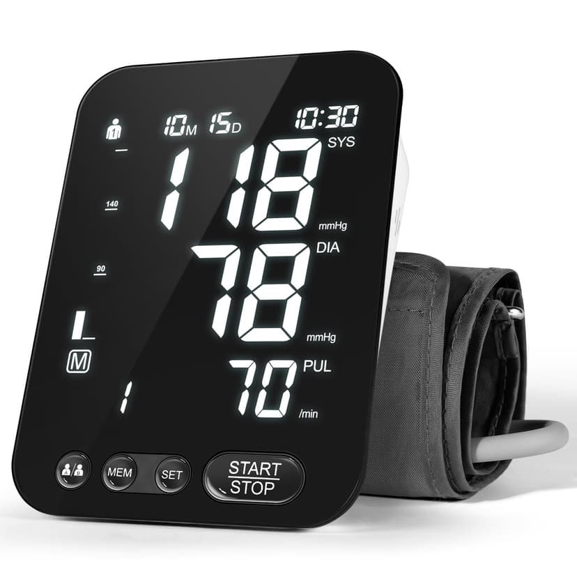 Blood Pressure Monitor Upper Arm BP Machine for Home Use Accurate Large Adjustable 8.7"-16.5" Cuff LCD Backlit Display with Carrying Bag, Black