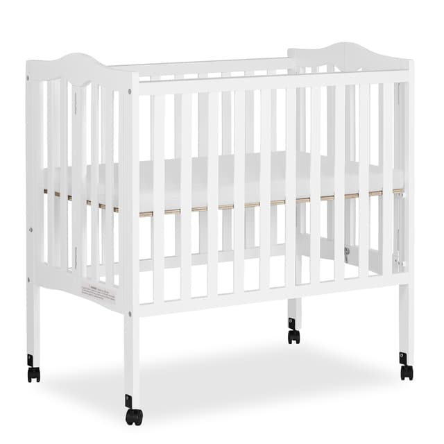 Dream On Me 2-In-1 Lightweight Folding Portable Stationary Side Crib In White, Greenguard Gold Certified, Baby Crib To Playpen, Folds Flat For Storage, Locking Wheels