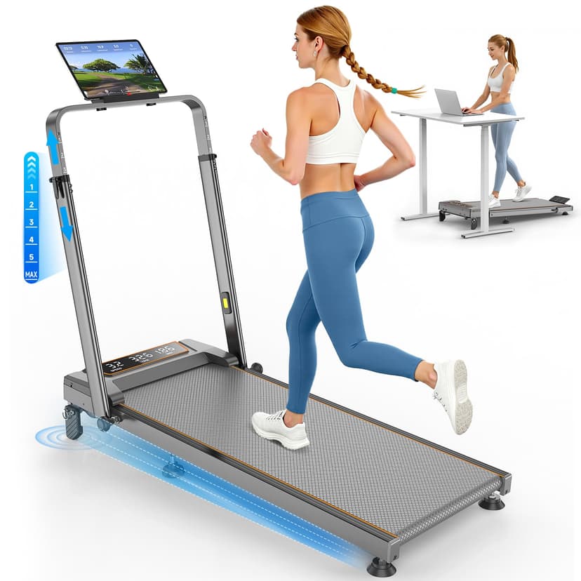 Treadmill Walking Pad with 12% Incline & Height Adjustable Handle Bar, Trisomy 4 in 1 Walking Pad with Handle Bar, 350LBS Foldable Walking Pad Treadmill with Incline for Home, 3.5HP Small Treadmills