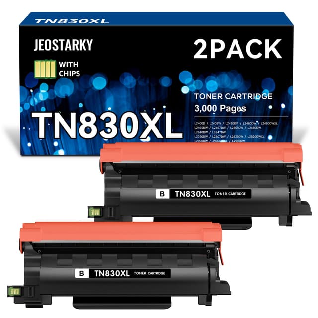 Jeostarky Compatible TN830XL Toner Replacement for Brother TN830XL TN830 XL Toner use with HL-L2460DW HL-L2405W HL-L2400D HL-L2480DW MFC-L2820DW MFC-L2760DW DCP-L2640DW MFC-L2900DW (Black,2 Pack)