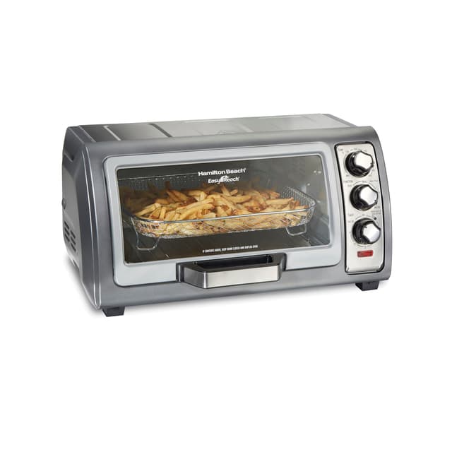 Hamilton Beach Air Fryer Toaster Oven Combo with Large Capacity, Fits 6 Slices or 12” Pizza, 4 Cooking Functions for Convection, Bake, Broil, Roll-Top Door, Easy Reach Sure-Crisp, Stainless Steel