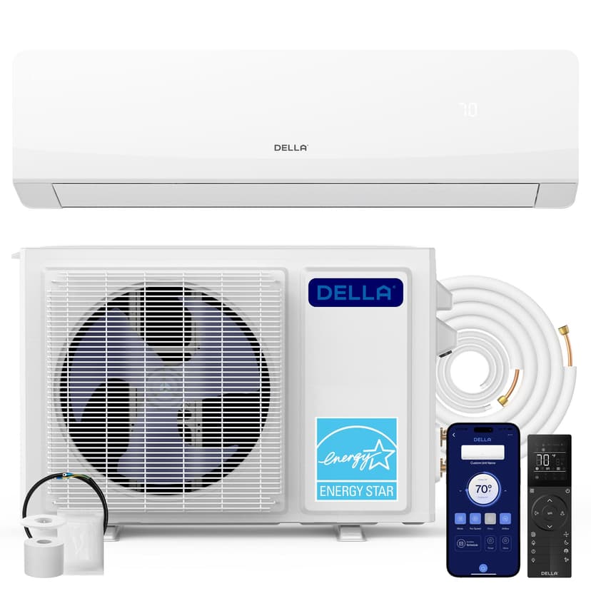 DELLA Serena 22 SEER2 12000 BTU Mini Split Heat Pump Works with Alexa, Energy Star 1 Ton Pre-Charged 230V Ductless AC Unit Inverter Air Conditioner System for Rooms up to 550Sq.Ft, 16.4ft Install Kit