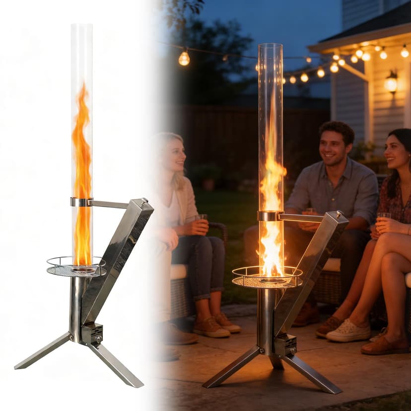 Pellet Heater 50 Inch Patio Heaters for Outdoor Use Stainless Steel Wood Pellet Patio Heater Modern Flame Viewing Experience Pellet Fire Pit for Courtyards, Patios, Camping