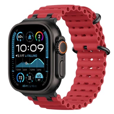 Astorgos Upgraded Ocean Band Compatible with Apple Watch Ultra 3/2/1 49mm,S11/S10 46mm,9/8/7 45mm,SE3/SE2/SE/6/5/4 44mm,3/2/1 42mm, Metal Connector Breathable Sport Watch Strap, Black/Red