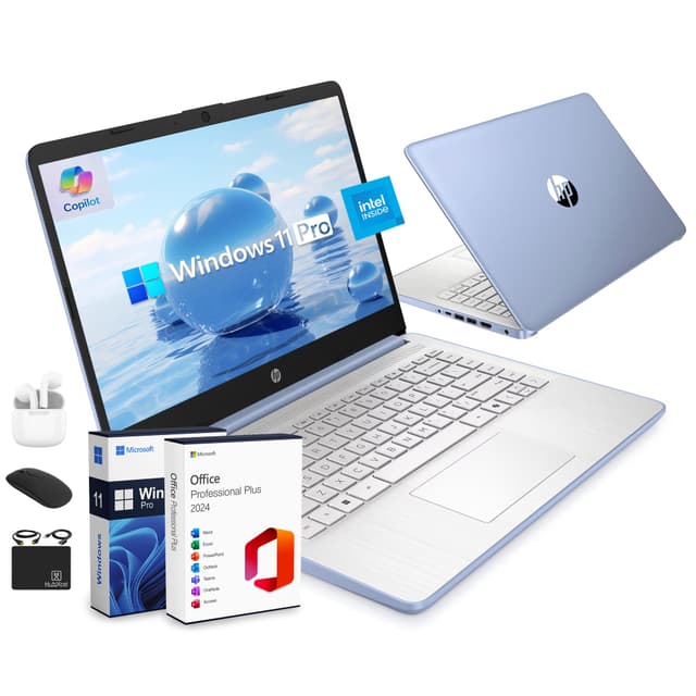 HP Ultrabook 14 Laptop Computer Business Study & Home 2025, Lifetime MS Office + Windows 11 Pro, Quad-Core Intel CPU, 16GB RAM & 628GB Storage (128GB UFS+500GB Ext), Wi-Fi 6, HubxcelAccessory, Blue