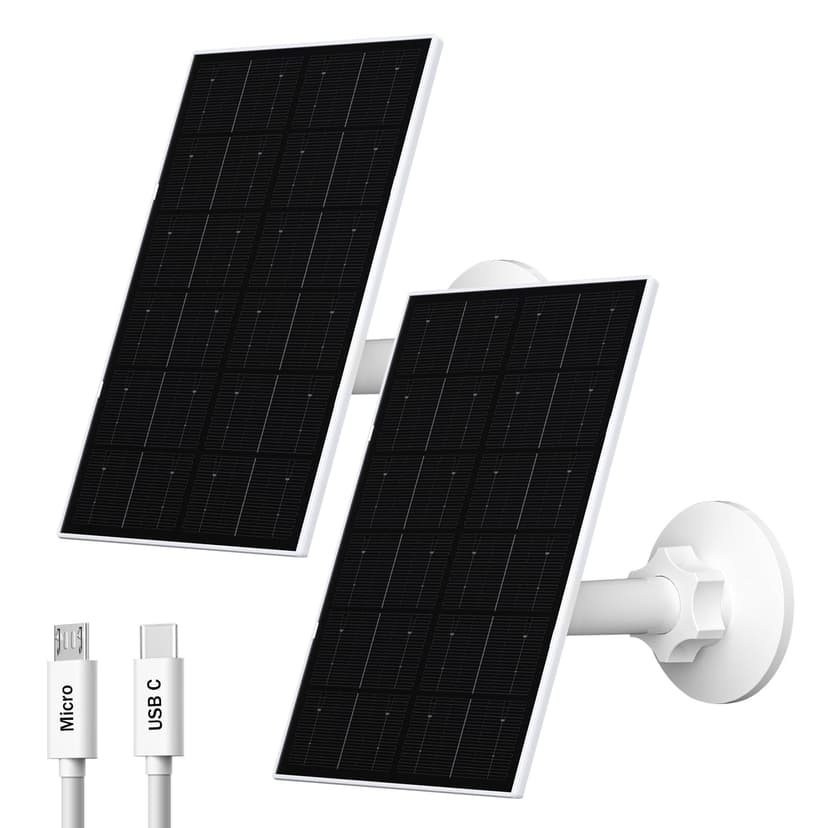 VUEBEE 4W Solar Panel for Security Camera, USB-C/Micro USB Solar Charger for Rechargeable Battery Cameras, IP66 Waterproof, 360° Adjustable Mount, 9.8FT/3M Cable, 2 Pack