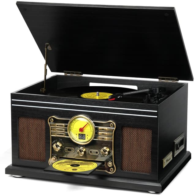 FEKTIK Bluetooth Record Player 10 in 1,FEKTIK 3-Speed Turntable for Vinyl with Speakers, LP to MP3 Converter, CD, Cassette Player, FM Radio, Wireless Streaming | Black