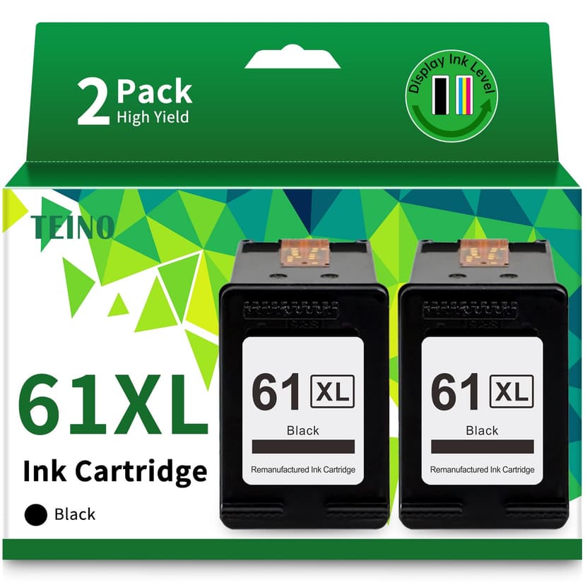 TEINO 61XL 61 Black Ink Cartridge Replacement for HP Ink 61 61XL Ink Cartridges for HP Printers Envy 4500 5530 4502 5535 OfficeJet 4630 4635 4632 DeskJet 2540 1010 3050a 2542 3510 (2 Black)