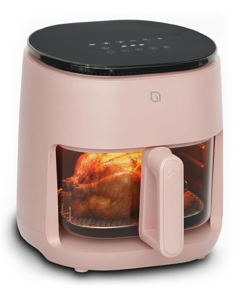 WILLOW Eco Series 6 in 1 Air Fryer with Glass Basket, 5 Quart Non Toxic Air Fryer w Digital Display, 430°F Max Temp, Preheat & Keep Warm Function, Compact + Dishwasher Safe Glass Pink Airfryer