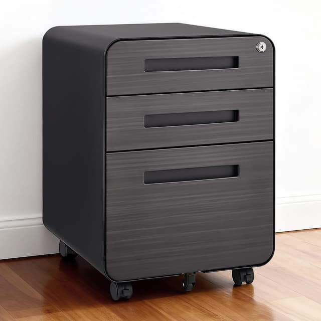 TEEALUBAN 3 Drawer Mobile File Cabinet with Lock,Rolling Under Desk Storage Organizer,Fits A4/Letter/Legal Files, Metal Frame with Wheels for Home & Office