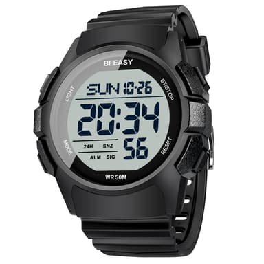 Beeasy Men Digital Sports Watch,Waterproof Watch with Stopwatch Countdown Timer Alarm Function Dual Time Rubber Strap Wrist Watch for Men/Student