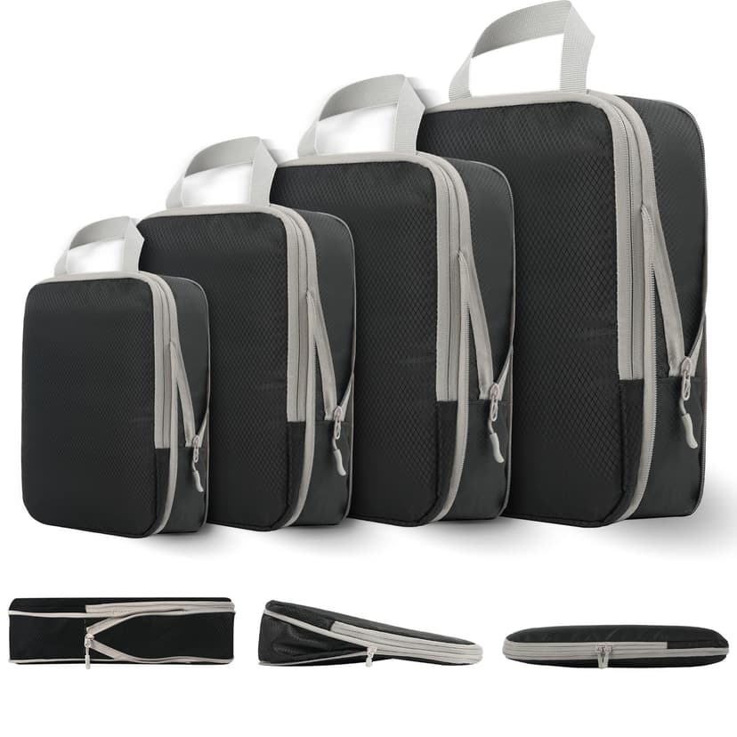 Compression Packing Cubes for Travel, 4 Set Expandable Packing Organizers, Lightweight Luggage Organizer Bags, Travel Essentials for Carry on, Handy Helper for Organizing Clothes,Black