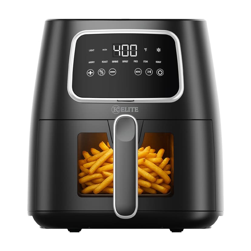 Kitchen Elite 5.5 Qt. Digital Air Fryer, Countertop Cooker with LED Screen, Presets for Air Fry, Roast, Dehydrate, Defrost and Reheat, Black